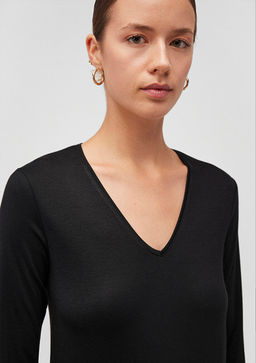 Uzun Kollu Siyah Basic Tisort - Mavi фото 5