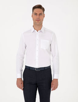 Beyaz %100 Pamuk Parlak Saten Regular Fit Uzun Kollu Basic G_mlek
