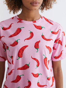 Bisiklet Yaka Desenli Kad?n Pijama Tak?m?