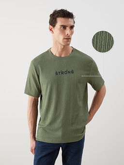 Bisiklet Yaka Bask?l? Erkek Dokulu Ti??rt