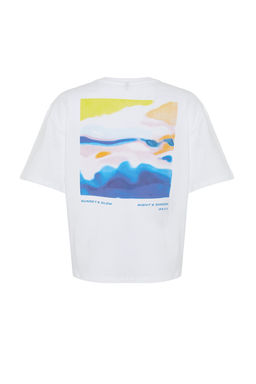 TRENDYOLMILLA Beyaz Premium %100 Pamuk Bask?l? Relaxed/Rahat Kal?p Orme T-Shirt TWOSS24TS00172  фото 16