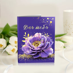 Цена за 2 шт Мини-открытка "Для тебя (фиолетовый цветок с золотом)"