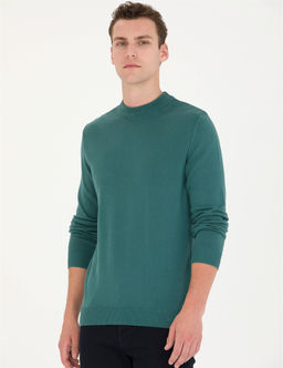 Ye_il Slim Fit Yar_m Bal_k__ Yaka Basic Triko Kazak