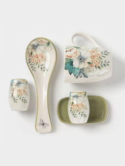 Сахарница с ложкой Доляна Цветы, доломит, 10?9 см, 300 мл, белая