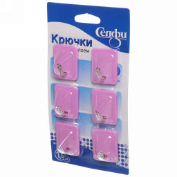 Цена за 10 шт. Крючки в наборе 6шт на липком слое "ИДЕЯДОМА", форма прямоугольник, цвет лиловый, нагрузка 1,5кг