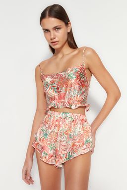 Trendyolmilla Murdum F?rf?rl? ve S?rt Ip Ask?l? Saten Sortlu Dokuma Pijama Tak?m? THMSS23PT00048  фото 19