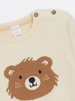 Bisiklet Yaka Uzun Kollu Bask?l? K?z Bebek Kazak ve Pantolon 2li Tak?m