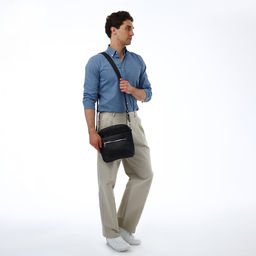 Сумка кросс-боди мужская TEXTURA, на молнии, 2 наружных кармана, 22×6×25.5 см, чёрная