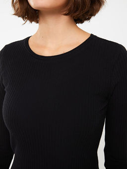 Bisiklet Yaka D?z Uzun Kollu Kad?n Bodycon Elbise