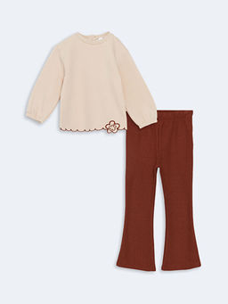 Bisiklet Yaka Uzun Kollu ?i?ekli K?z ?ocuk Sweatshirt ve Tayt