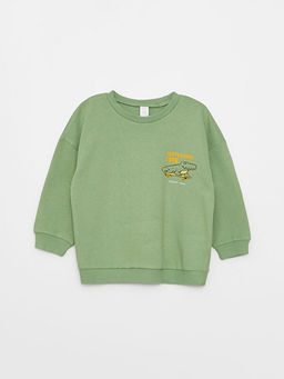 Bisiklet Yaka Uzun Kollu Bask?l? Erkek Bebek Sweatshirt
