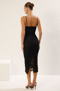 Siyah Vucuda Oturan Dantel Orme Midi S?k Abiye Gece Mezuniyet Elbisesi TPRSS25EL00190 - Trendyolmilla фото 5