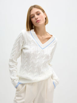 Conso/KPL 240706 - milk/blue Пуловер женский