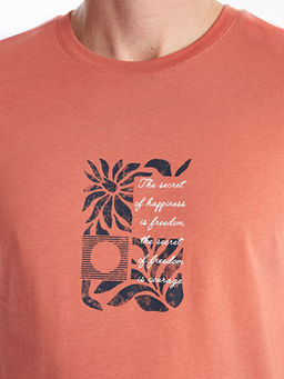 Bisiklet Yaka K?sa Kollu Bask?l? Penye Erkek Ti??rt