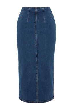 TRENDYOLMILLA Siyah More Sustainable Dikis Detayl? Midi Kalem Denim Etek TWOAW24ET00057  фото 10