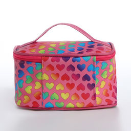 Косметичка - сундучок на молнии, на подкладке, с ручкой, зеркалом, с рисунком, розовая