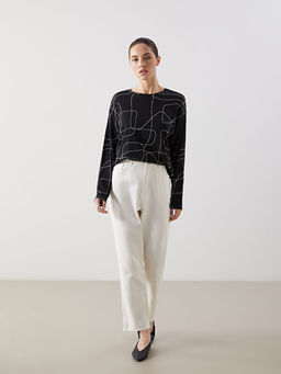 Bisiklet Yaka Desenli Oversize Kad?n Ti??rt