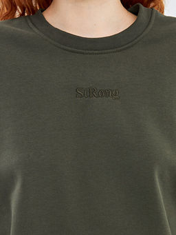 Bisiklet Yaka Nak??l? Kad?n Kal?n Sweatshirt