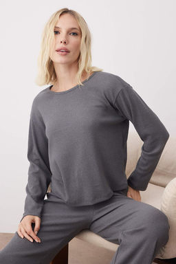 Gri Melanj Fitilli Orme Pijama Tak?m? THMAW21PT0684