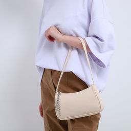 Сумка багет из текстиля, Nazamok, 23*13*5 см, бежевый цвет