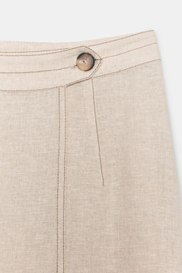 FALDA CRUZADA PESPUNTES CON LINO / Beige claro - Zara фото 4