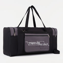 Сумка дорожная Travel, на молнии, 3 наружных кармана, длинный ремень, чёрная