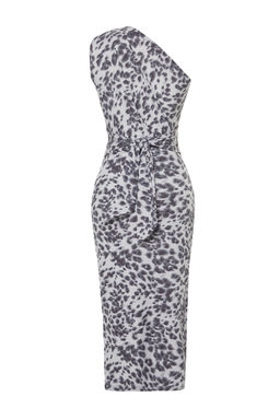 Gri Leopar Vucuda Oturan Tek Omuz Asimetrik Buzgu Detayl? Orme Midi Kalem Elbise TWOSS23EL02182
