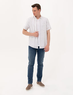 Lacivert Comfort Fit K_sa Kollu G_mlek