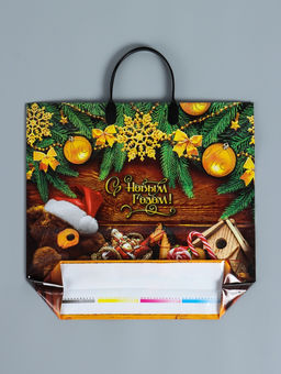 Цена за 10 шт. Пакет подарочный «Новогодняя затея», полиэтиленовый с пластиковой ручкой, 38×35 см