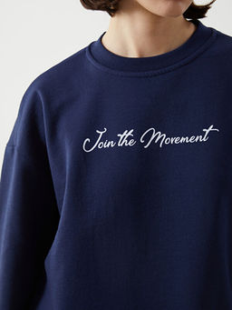 Bisiklet Yaka Bask?l? Kad?n Sweatshirt