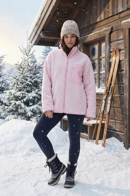 Winter Essentials Ac?k Pembe Kal?n Polar Fermuarl? Dik Yaka Cepli Orme Sweatshirt TWOAW24SW00071