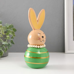 Фигурка керамика Зайка-неваляшка с полосками, бежево-зелёный, 8.5?8.5?20 см