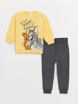Bisiklet Yaka Tom&Jerry Bask?l? Erkek Bebek Sweatshirt ve E?ofman Alt? Tak?m