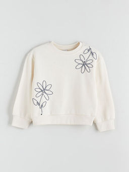 Bisiklet Yaka ?i?ekli K?z ?ocuk Sweatshirt