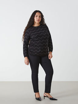 Bisiklet Yaka Desenli Uzun Kollu Kad?n Triko Kazak - Waikiki фото 4