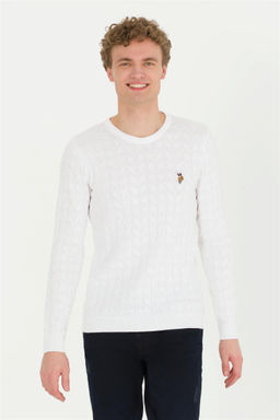 Мужской белый базовый трикотажный свитер с круглым вырезом - U.s. polo assn фото 2
