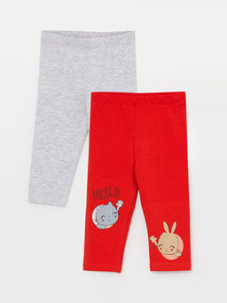 Beli Lastikli Bask?l? K?z Bebek 3/4 Boy Tayt 2li