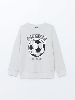Bisiklet Yaka Bask?l? Uzun Kollu Erkek ?ocuk Sweatshirt