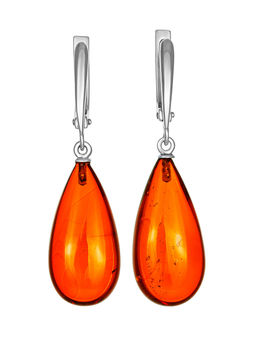 Серьги из натурального янтаря тёмно-коньячного оттенка