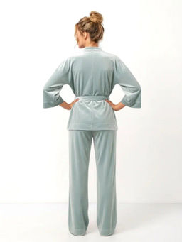 Пижама Кимоно+брюки из велюра OD-836-2 серо-зеленый