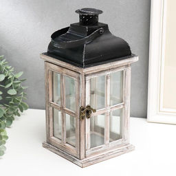 Деревянный подсвечник на 1 свечу «Фонарь. Витраж», состаренный, 28×13.5×13.5 см