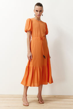 Kiremit Buzgu Detayl? Volanl? Maxi Dokuma Elbise TWOSS24EL00435