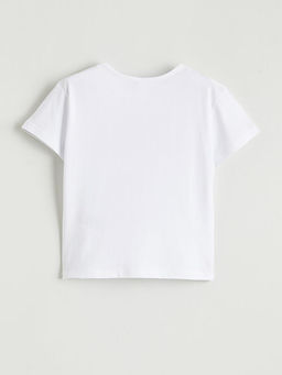 Bisiklet Yaka Bask?l? K?z ?ocuk Ti??rt