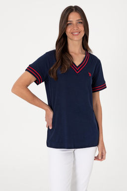 Kad_n Lacivert V Yaka Ti__rt Sepette S_rpriz _ndirim