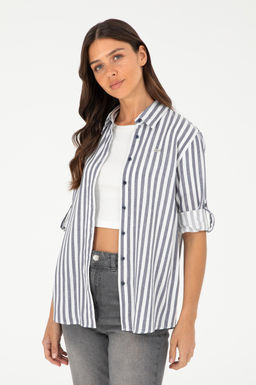 Женская темно-синяя рубашка с длинным рукавом