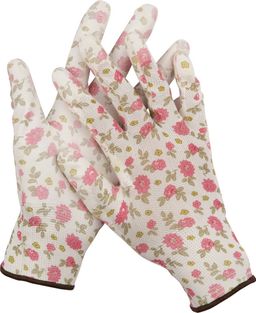 Садовые перчатки GRINDA р. S прозрачное PU покрытие бело-розовые (11291-S)