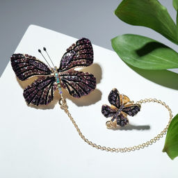 Брошь со значком на цепочке «Бабочка», фиолетовая в золоте