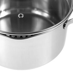 Кастрюля из нержавеющей стали "Prime" 6,1л, д24см, h13,5см, стеклянная крышка с отверстиями для слива воды, двойное капсулированное дно, с носиками, мерная шкала, подарочная коробка, Appetite (Китай) Подходит для всех видов плит, включая индукционную