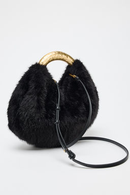 FAUX FUR HANDBAG WITH METAL HANDLE - Zara фото 2