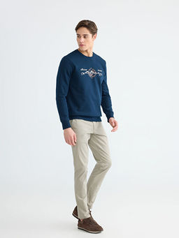 Bisiklet Yaka Bask?l? Erkek Kal?n Sweatshirt